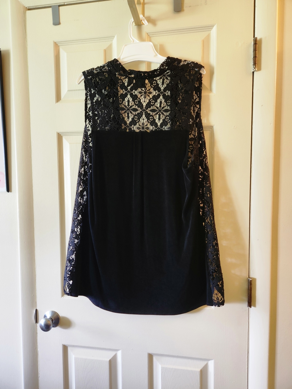 Chico's Black Lace Yoke Sleeveless  Long Flowy VEST.